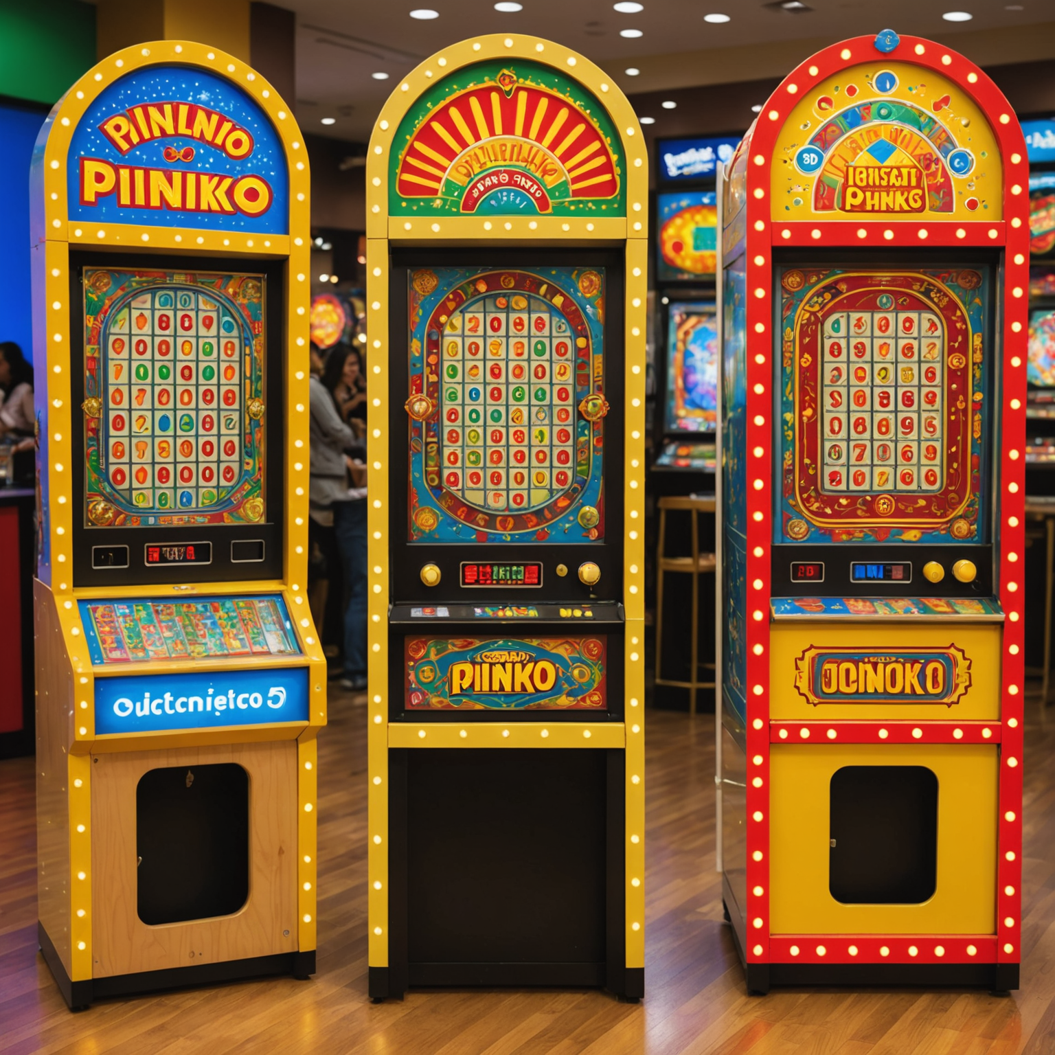 A split image showing Plinko variations: Japanese Pachinko machines, The Price is Right Plinko board, Brazilian Carnival-themed Plinko, and Bollywood-inspired Plinko in India